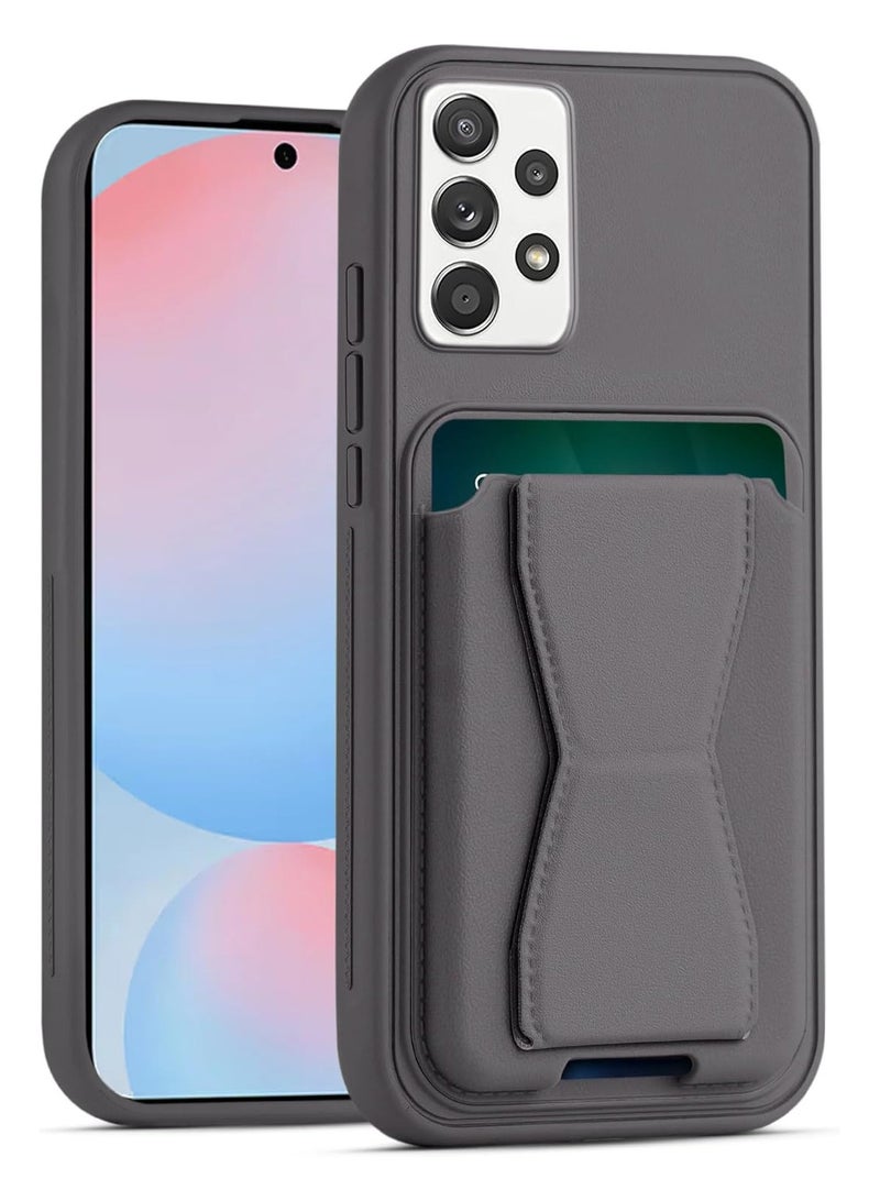 Leather back cover with card wallet Foldable Shockpoof Case compatible with Samsung Galaxy A72 (Dark Grey)